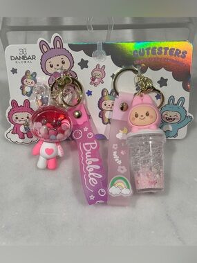 Danbar Global Cute Bunny Liquid Shaky Keychain / Bag Charm Set - Pink & Purple
